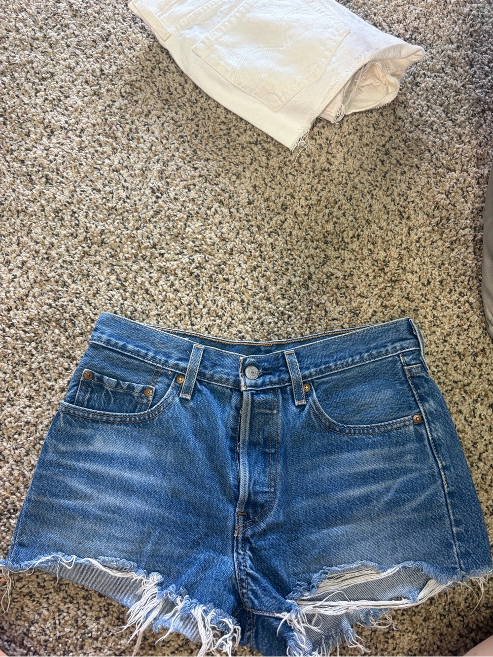 Levi's Distressed Medium Blue High-Rise Denim Shorts